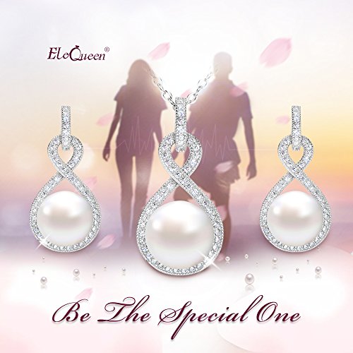 Elequeen 925 Sterling Silver Cz Aaa Button Cream Freshwater Cultured Pearl Bridal Jewelry Necklace Earrings Set Ivory For Women, Valentine's Day/Mother's Day/Christmas Jewelry Gift For Girlfriend/Mom #TOP3