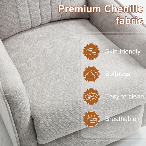 Image of Manual Swivel Rocker Recliner Chair for Adults, Overstuffed Reclining Glider Chair for Nursing with Vibration Massage & Heat, Living Room Rocking Recliner 2-Stage backrest, Chenille Fabric Light Gray