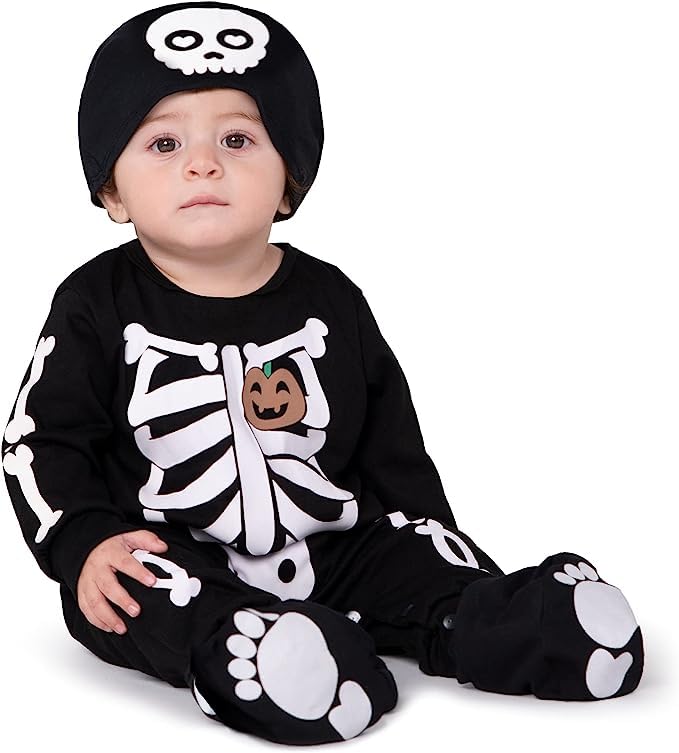 Spooktacular Creations Baby Unisex Skeleton Costume with Black Hat for Kids Toddler Halooween Dress Up Party
