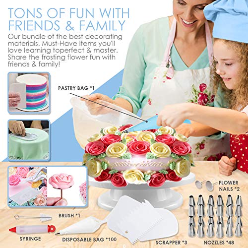 [73 Pcs] Cake Decorating Supplies - Professional Cupcake Decorating Kit | Baking Supplies | Rotating Turntable Stand, Frosting, Piping Bags And Tips Set, Icing Spatula And Smoother, Pastry Tools #TOP4