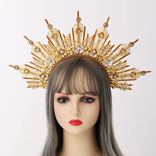 BLESSUME Goddess Gold Spike Halo Crown Headpiece NYLON ZIP TIE Wedding Bride Hair Band Tiara… by BLESSUME - Image 3