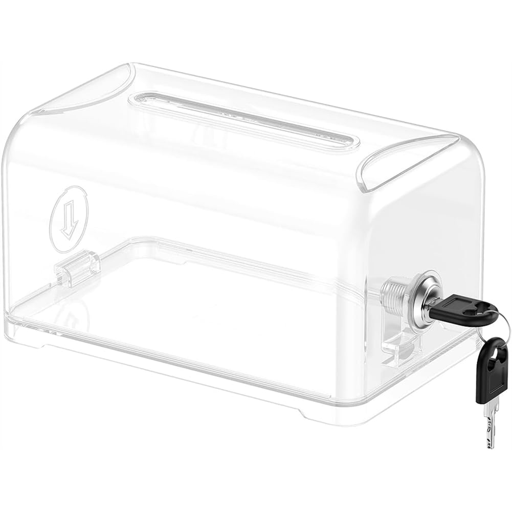Jnchdghwa Clear Acrylic Donation Box for Fundraising with Slot and Lock, Desktop Ballot Box Tip Jar Suggestion