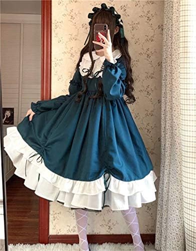 ワンピースゴシックロリータドレス膝丈ミモレ丈可愛いお姫様ドレス長袖ワンピースロリータ服ドレスフリルロリータ風ワンピロリータ 即日発送