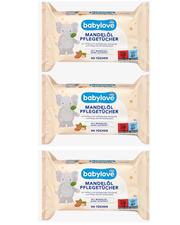 babylove Pflegetücher Mandelöl, (3x80 Stück) Multi Pack