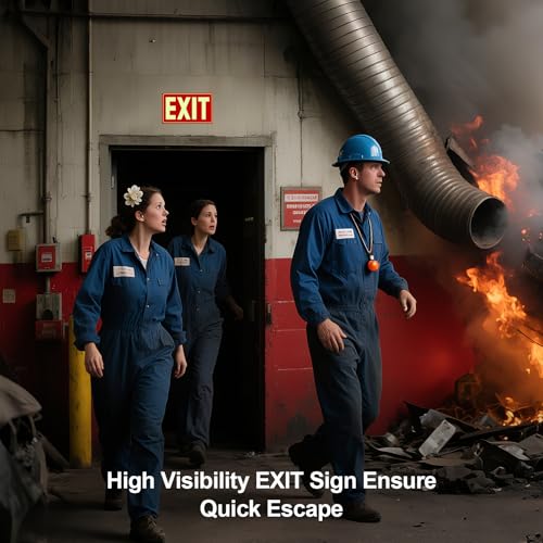 Glow in The Dark Photoluminescent Emergency Exit Signs Self-Adhesive Sticker, 12x7 Inches Illuminated Red Exit Sign for 50 Ft Visibility, UV Protected Tear & Scratch Resistant PVC (2 Pack)