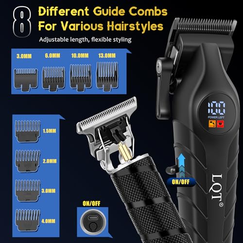 Image of Men's Professional Cordless Hair Clippers & Trimmer Kit, 4-in-1 Electric Shaver Set with LED Display, Waterproof Body Groomer, Nose Trimmer & T-Blade for Bald Head, Full Barber Kit (Black)