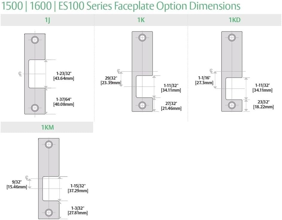 HES 1500C Complete Pac Electric Strike for Cylindrical or Mortise latchbolt Locks, Fire Rated, Includes 1J, 1K, 1KD and 1KM faceplates, Satin Stainless Steel (630), Dual Voltage (12/24 VDC)
