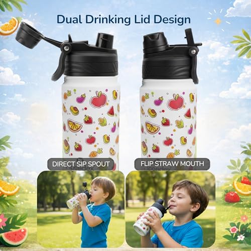 Image of Speedex Tutty Fruty 500 Kids Vacuum Insulated Stainless Steel Water Bottle 450 ML | Double Wall Hot & Cold Sipper (Straw + Direct Sip) | Leakproof BPA Free School Water Bottle for Boys & Girls