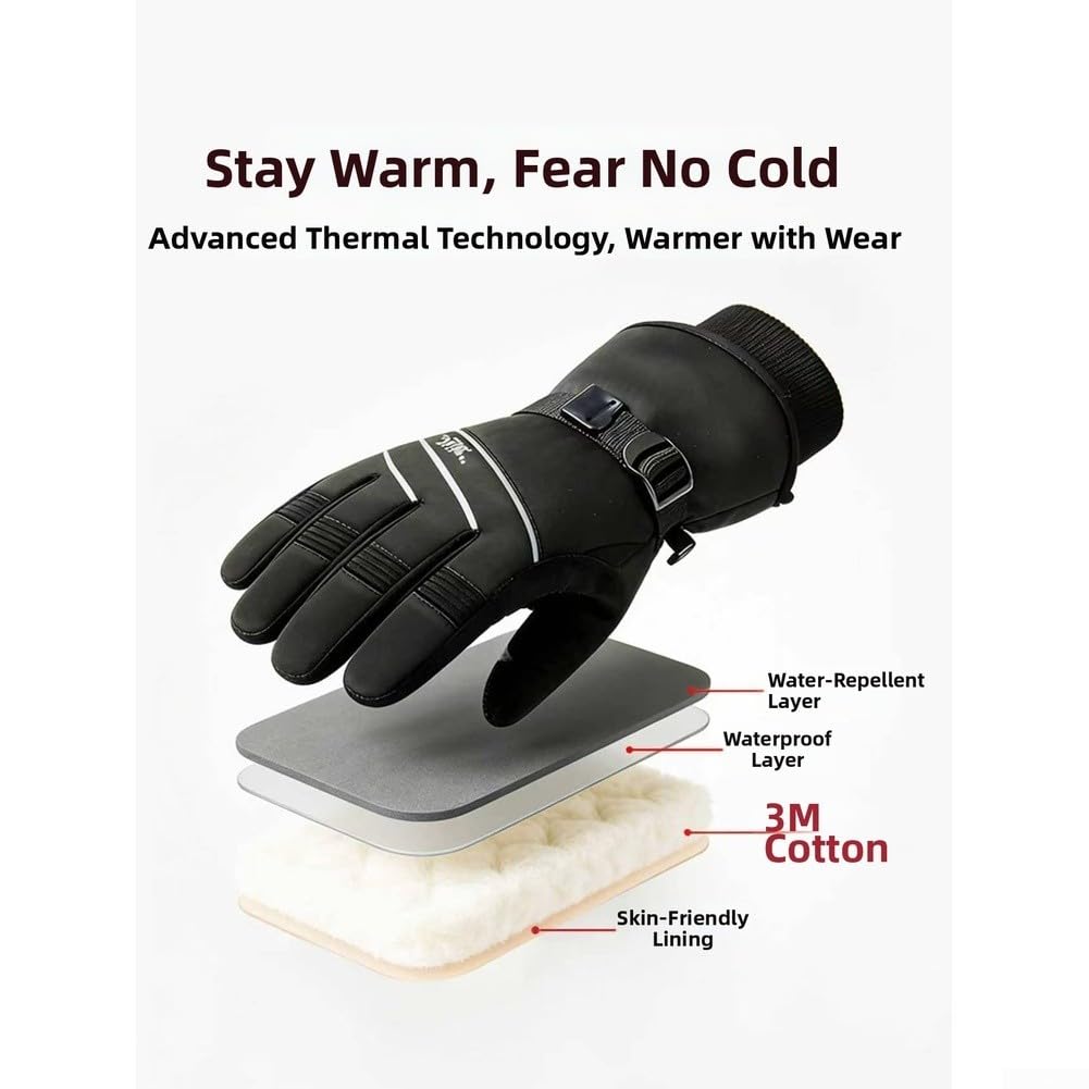 Besttoolifes Guantes de Esquí Impermeables Táctiles Negro M