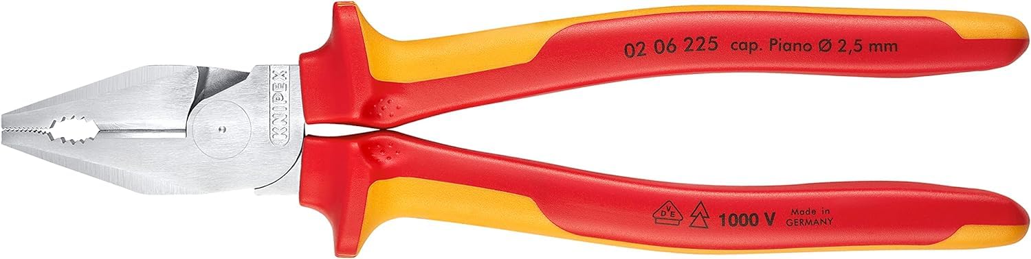 KNIPEX Pinza universale tipo forte cromata isolati con manici rivestiti in materiale bicomponente, collaudati VDE 225 mm, 02 06 225