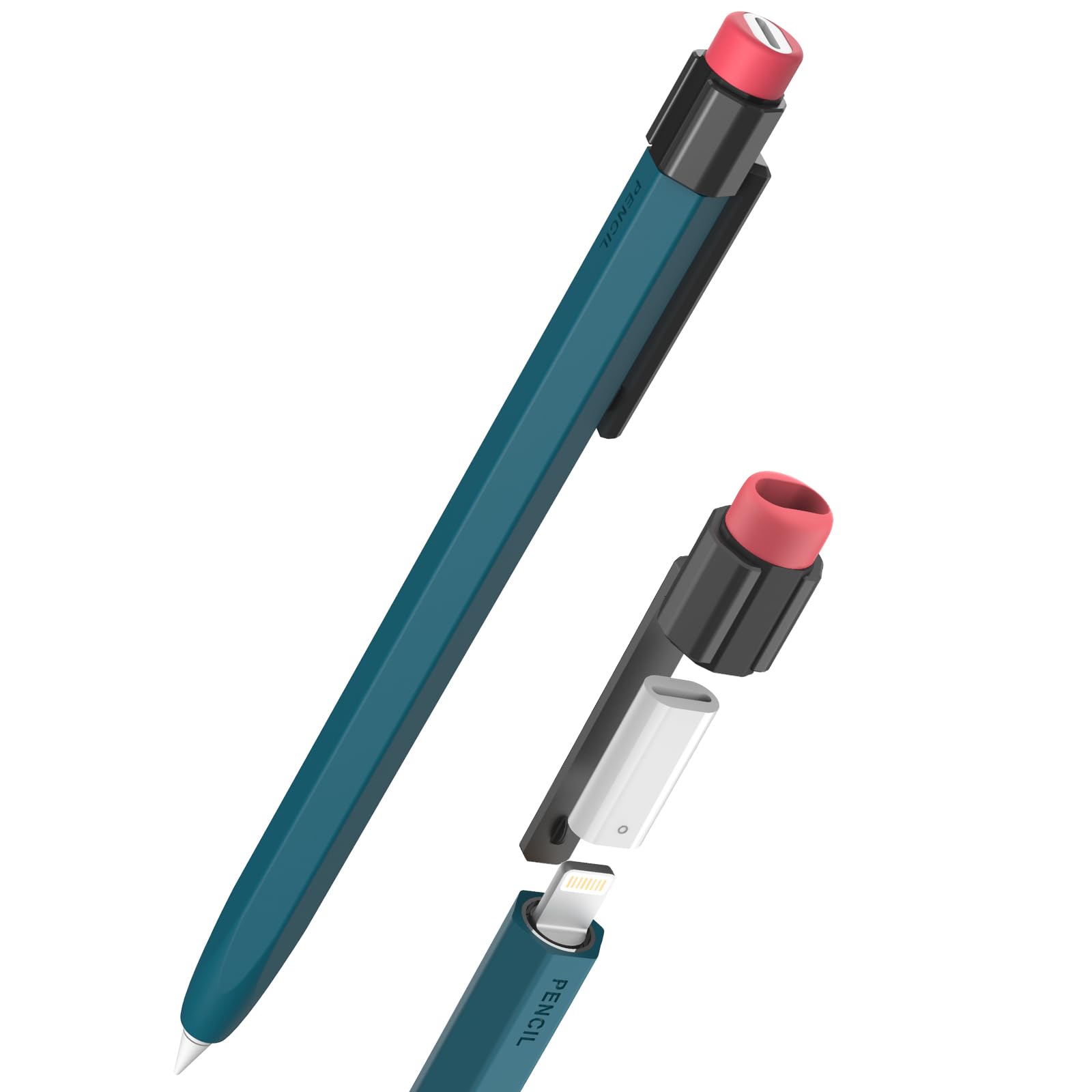 TRONWIN Pencil Case for Apple Pencil 1st Generation Sleeve Silicone Protective Cover Skin with Sturdy Clip Compatible with Charger Adapter【NOT