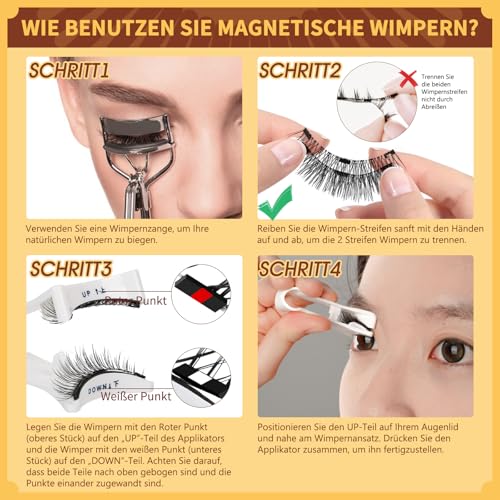 Magnetische-Wimpern Wiederverwendbar mit Applikator, Magnet-Wimpern Set natürlicher Look, Magnetic Lashes kein Kleber nötig Wimpern-magnetisch QUEWEL einfach zu tragen und zu entfernen (Set-B 08)