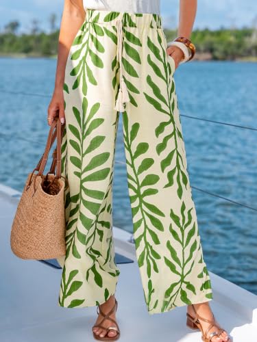 Image of CUPSHE Women's Wide Leg Beach Pants - Tropical Floral with Pockets Plus Size Casual Flowy Vacation Bottoms