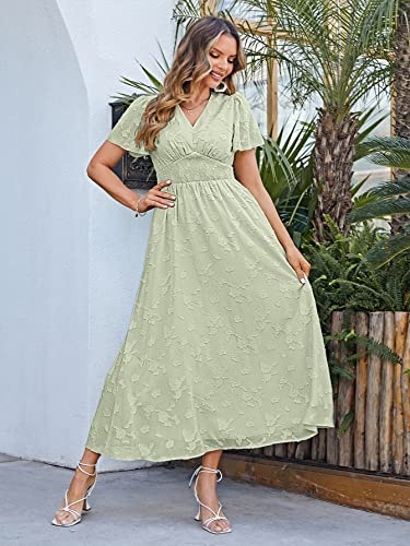Image of Simplee Women's Boho Floral Maxi Dress Flowy Casual V Neck Short Sleeve Wedding Guest Holiday Beach Long Dress
