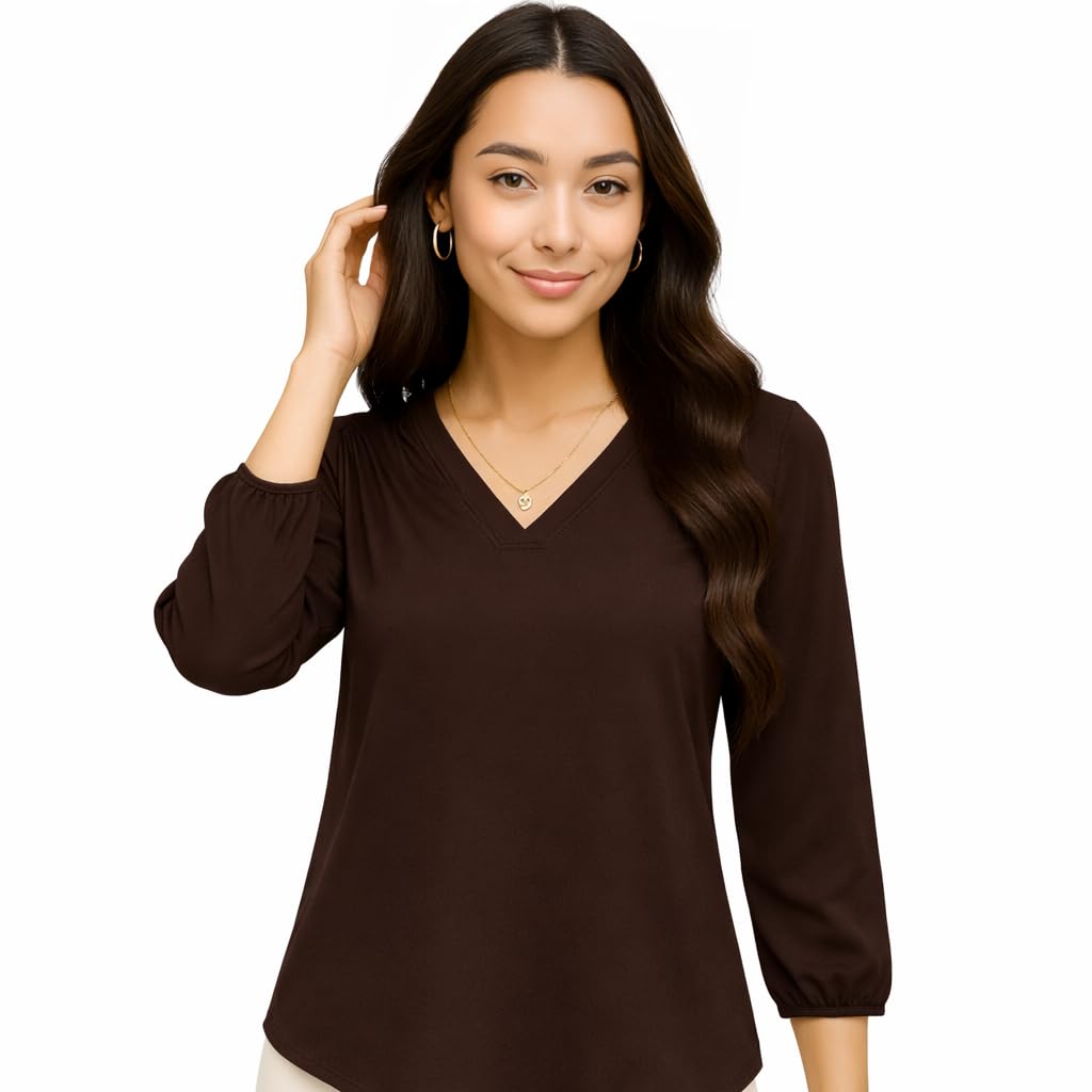 priase b PraiseB Women v Neck top Office wear top for Women Casual and Formal Western top Regular fit Work wear Girls Stylish Soft Fabric 3/4 Sleeve-picture-28