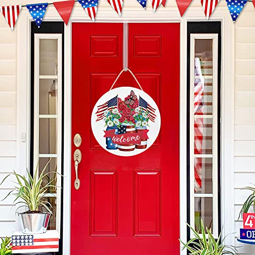 4Th Of July Wreath For Front Door, Welcome Patriotic Wreaths Door Hanger Decor Memorial Day 4Th Of July Decorations For Wall Window Farmhouse Party #TOP2
