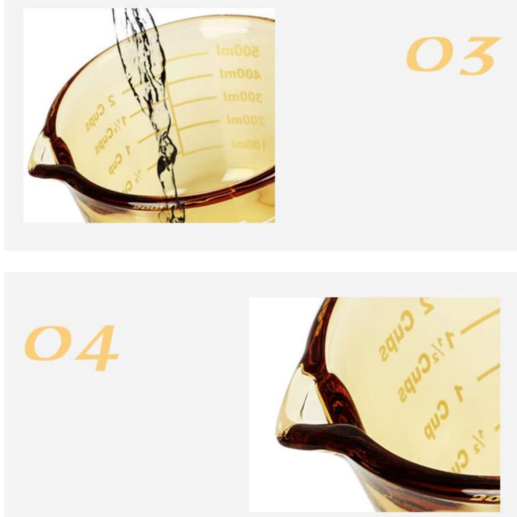 Taza medidora de vidrio resistente a altas temperaturas con escala Grado alimenticio Hornear Calentamiento por microondas Desayuno doméstico Huevo batido Taza de leche ( Tamaño : 1000ML ) ( 500ML)