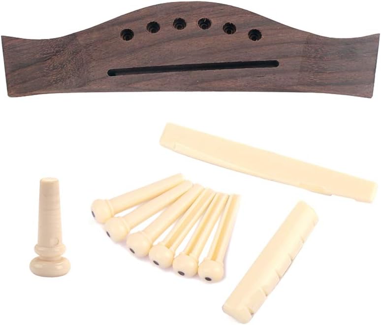 Artibetter Rosewood Saddle Through Guitar Bridge Bovine Bone Guitar Saddle Nut Slotted Bridge Pins Endpins Set for Folk 6 strings Guitar Replacement Parts : Musical Instruments