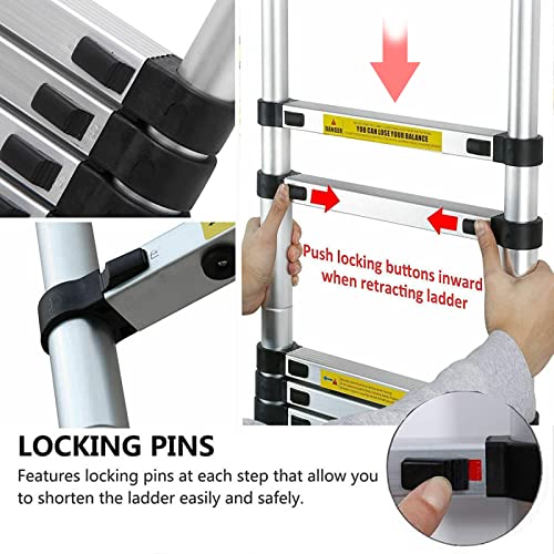 Aluminium Ladder 8Ft, 6+7 Telescoping Extension Ladder, A-Frame Portable Folding Ladder Heavy Duty Lightweight Step, 330Lb Load Capacity, With Anti-Slip Feet, Wide Pro Step, For Lamp Repair, Cleaning #TOP7