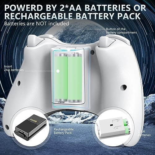 Image of Gamrombo 2 Pack Replacement for Xbox 360 Controller, Wireless Controllers Gamepad Upgraded Joystick Compatible with 360 & Slim, Windows 11 /10 /8 /7 PC Controller with Dual Shock, 2.5mm Audio Jack(White)