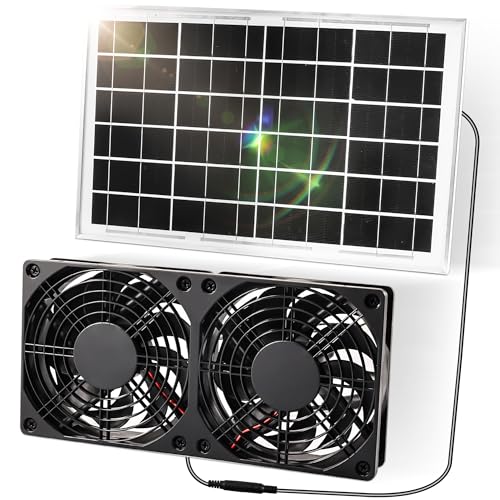 Joycabin Solar Ventilator, Solarmodul Lüfter Kit, 10W Solar Dual Auspuffventilator, Tragbarer Solar Abluftventilator für kleine Hühnerställe, Gewächshäuser, Haustierhäuser, Garage, Keller
