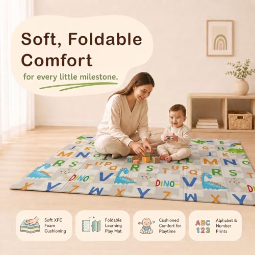 Image of StarAndDaisy Baby Play Mat for 0 to 2 Years, 6mm Thick Foldable XPE Baby Mats for Floor, Reversible Cushioned Mat for Kids Playing, Lightweight & Portable Playmat, 149 x 178 cm