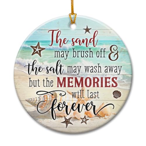 Beach Christmas Ornaments 2025, Beachy Ornaments for Women Men - Beach Gifts for Friends, Family, Ocean Themed Gift Exchange Ideas - 2 Sided Printed Ceramic Ocean Ornaments for Coastal Decor