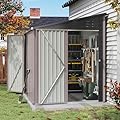 Aoxun 7x5 FT Lean to Shed Garden Metal Storage Shed with Lockable Doors Outdoor Bike Shed for Backyard, Patio, Poolside (Brown)
