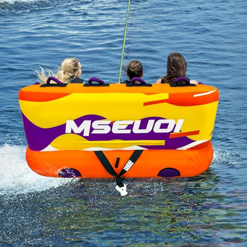 Image of Inflatable Water Towable Tube for Boats Heavy-Duty 1-3 Rider Tow Tube with Reinforced Handles, Quick-Connect Tow Rope, Rapid Air Valve