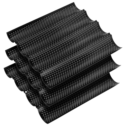 KEILEOHO 3 Stück Baguette Backform, Baguetteblech 4 Mulden, 38 x 33 cm Baguette Backblech Baguetteform Brot Backen Zubehör für 4 Baguettes, Schwarz