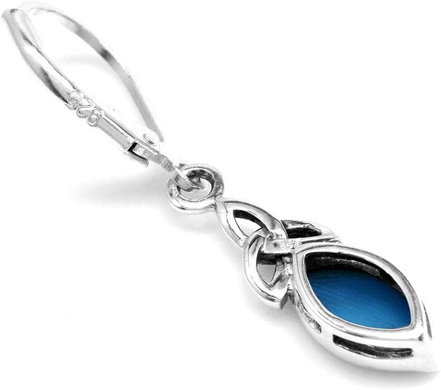 Silvershake Created Blue Turquoise Inlay 925 Sterling Silver Triquetra Celtic Knot Leverback Dangle Earrings - Image 3