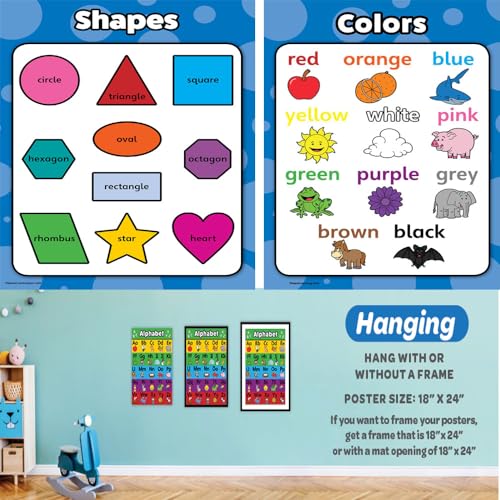 Azonee Alphabet Poster, Kid Educational Charts, 4Pcs Laminated Educational Posters, Preschool Posters for Classroom, Kindergarten Wall Decor, PreK Learning Materials Alphabet Number Chart