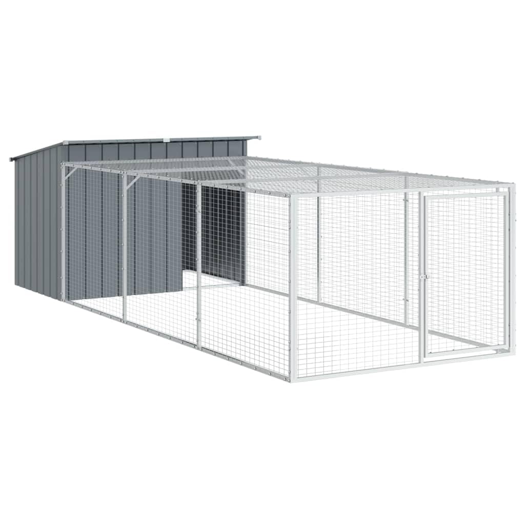 vidaXL Caseta Perros con Corral Acero galvanizado Gris 153x396x110 cm