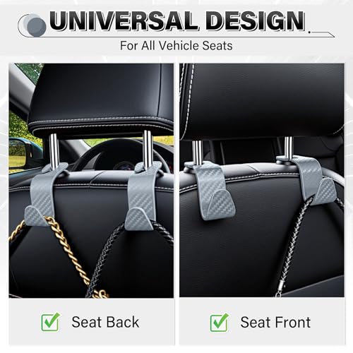 Image of SINGARO Universal 4 Pack Car Seat Headrest Purse Hook, Carbon Fiber Back Seat Hook Storage Organizer Hanger for Purse Handbag Coat, Car Interior Accessories(Gray)