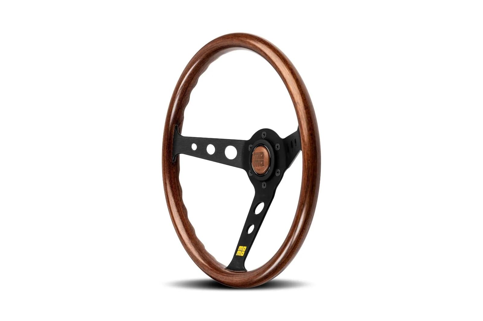 MOMO MOD. 07 Heritage - Volante de aluminio y madera de caoba, radios negros, ajuste universal