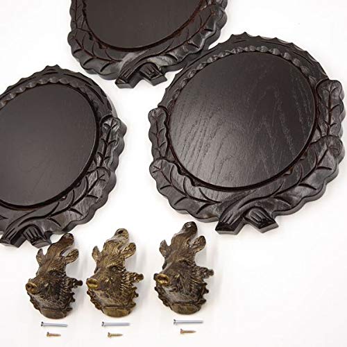 GTK - Juego de 3 placas de cuña talladas oscuras AF de 16 cm con 3 cabezas de cuñas, portada grande, tabla de cuñas, cartel para trofeos