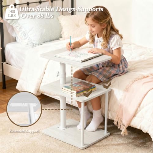 Image of Faesun 360 Swivel Side Table for Height Adjustable, C Shaped End Table for Couch with Storage, 3-Tier Night Stand with Open Shelf, Tv Tray for Small Spaces, Living Room, Bedroom, White