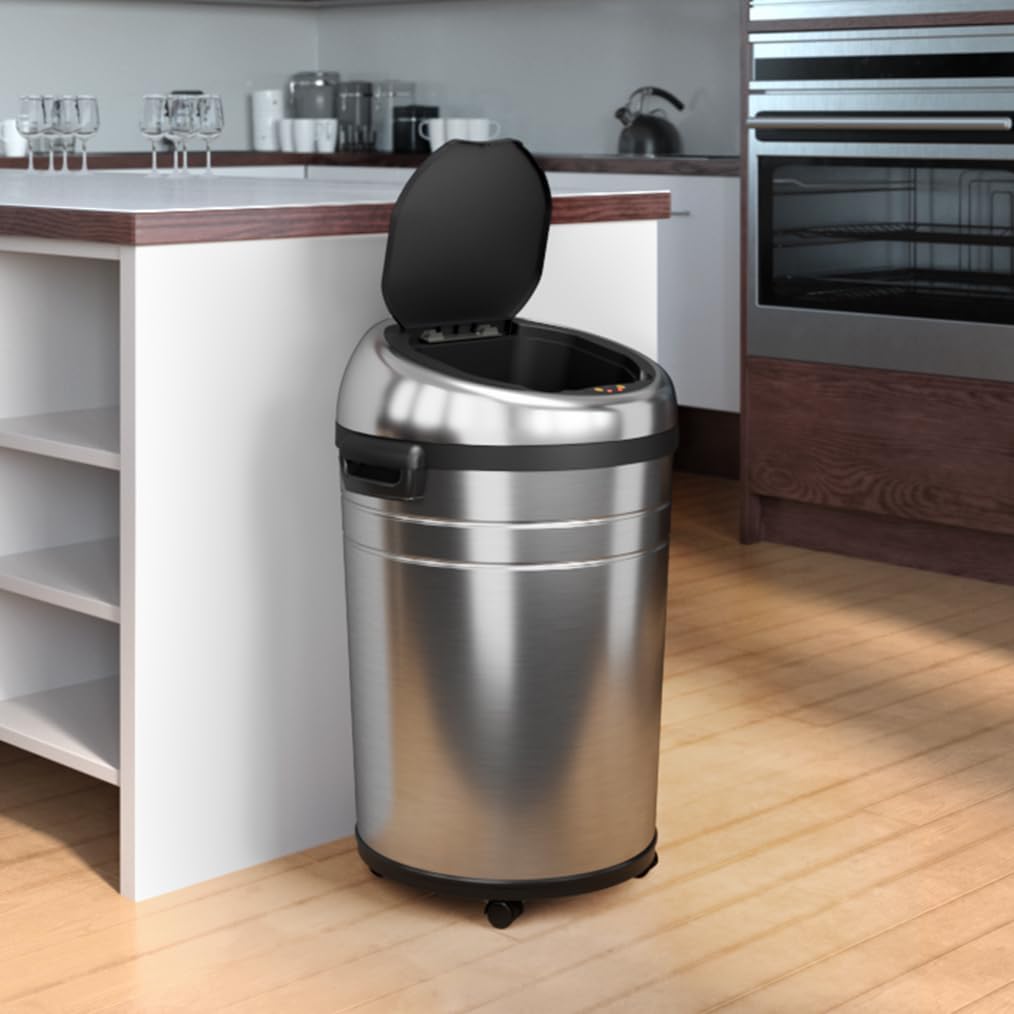 iTouchless 18 Gallon Commercial Size Touchless Sensor Trash Can with Odor Filter, 68 Liter Automatic Garbage Bin, Silver, Round Stainless Steel, Model Number: IT18RC-1