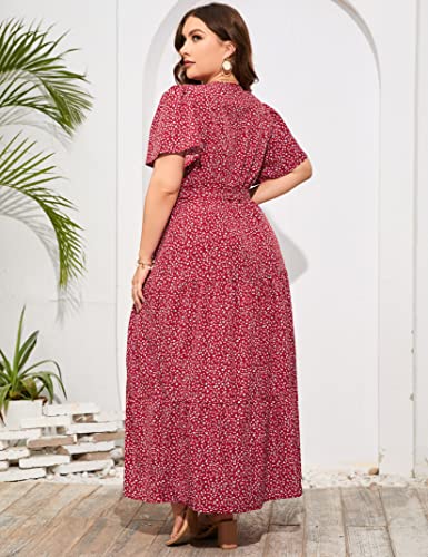 Image of ShopWonder Womens Plus Size V Neck Wrap Maxi Dress High Waist Ruffle Summer Casual Dress with Belt