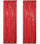 PartyDelight Red Sequin Backdrop Curtains 2 Panels Sparkly 2FT X 8FT for Wedding Party Room Decor...