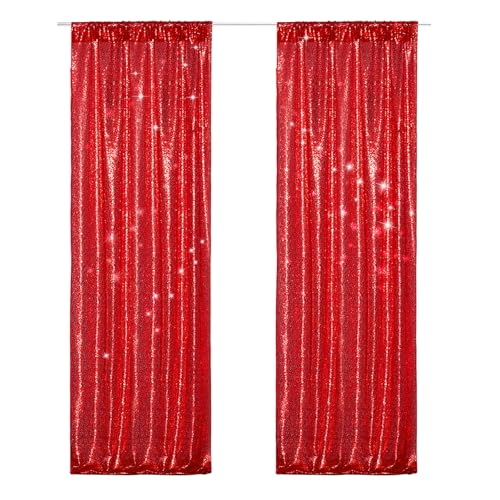 PartyDelight Red Sequin Backdrop Curtains 2x8ft 2 Panels