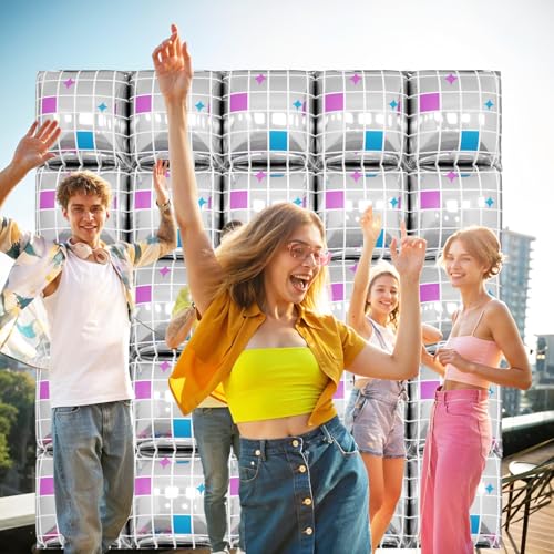 Image of Disco Double Sided Square Foil Balloons Wall,19 Inches Pink Metallic Foil Balloons Tunnel Arch Kit for Girls Bachelorette,Wedding,Anniversary,Birthday Party Background Decoration