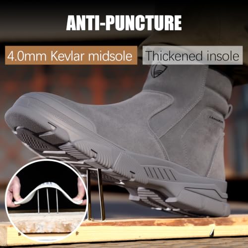 Image of GLANOUDUN Steel Toe Boots for Men Welding Work Boots Indestructible Mens Safety Toe Boot Zipper Construction Boot Laceless Welder Footwear
