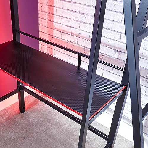 X Rocker Fortress Gaming Bunk Bed, Durable Metal Frame with Built-In Desk, 3 Shelves, 2112101, 77.64\" x 59.17\" x 72.05\", Twin, Black