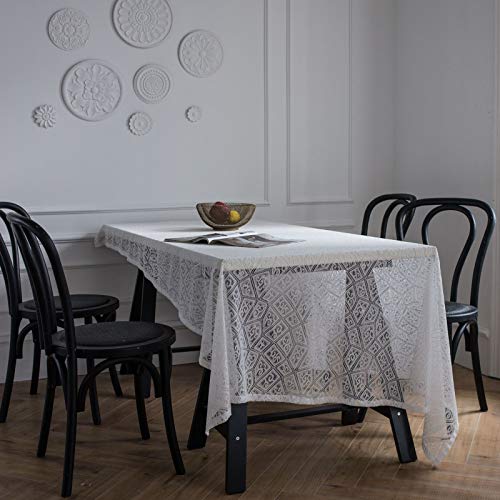 Nappe rectangulaire gaze jacquard blanc 140x300cm pour table - 3