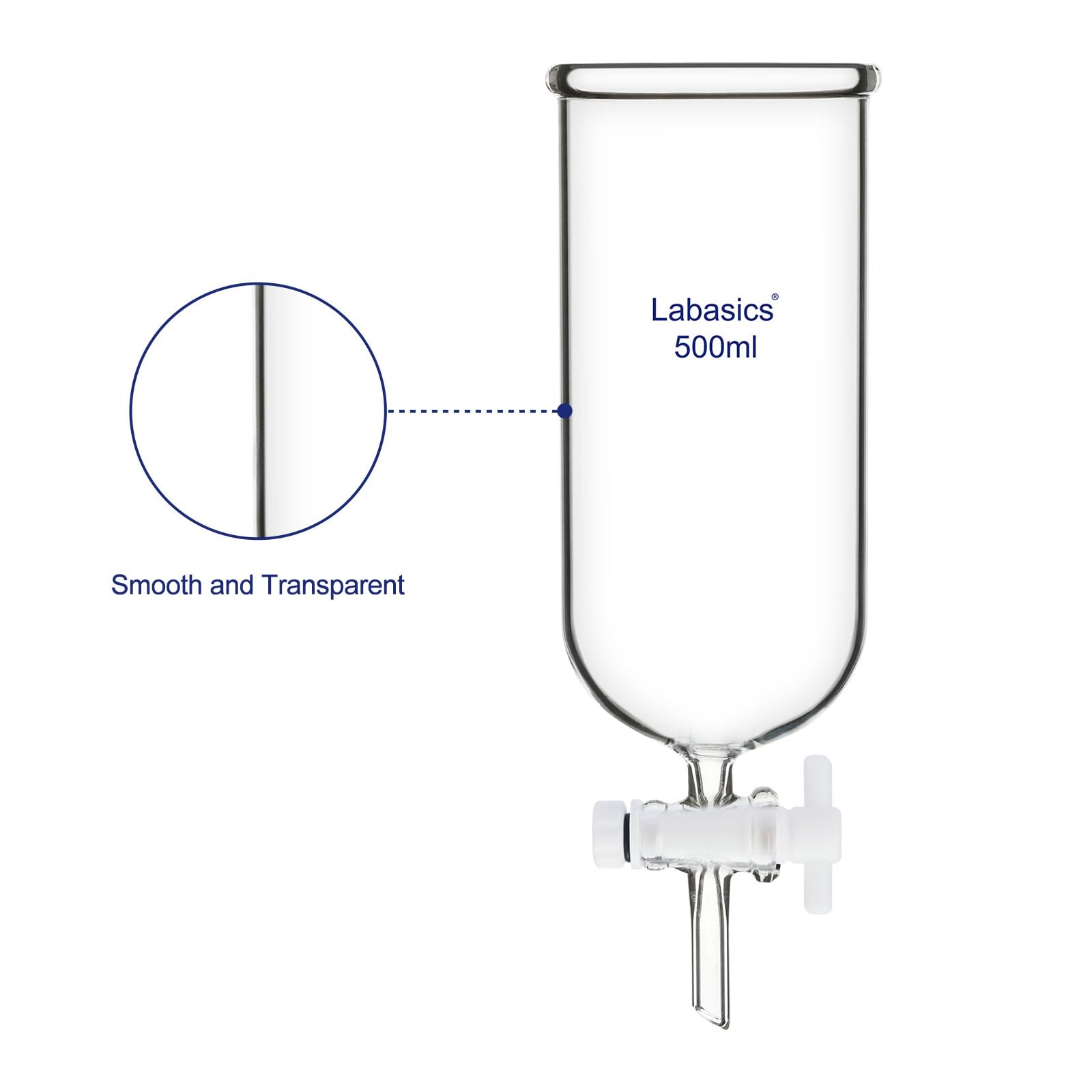 Labasics Abtropffunnel, Teflon-Hahn Hochborosilikatglas Nicht Graduiert, für Präzise Flüssigkeitsdosierung, 500 ml