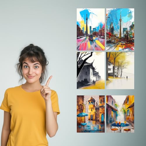 Image of SiddArtify Vibrant Cityscapes - Serene Asian Streets Art Print Set - Sticker - 12x18 Inch - Pack of 6 Wall Room Decoration art Poster Prints