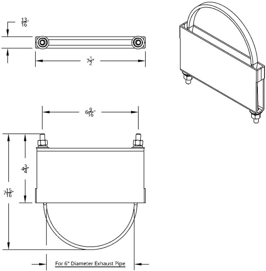 AFTERMARKET 6" CHROME U-BOLT EXHAUST CLAMP COMPATIBLE WITH FREIGHTLINER -COMPATIBLE WITH PETERBUILT-COMPATIBLE WITH KENWORTH