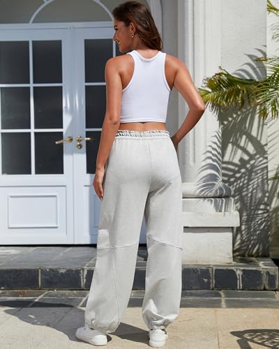 Bsubseach Womens High Waist Barrel Sweatpants Casual Wide Leg Pants Ruffle Elastic Waist Drawstring Athletic Joggers3