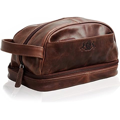 SID & VAIN wash Bag Alex Large Travel Overnight Wash Gym Shaving Bag for Men's Or Ladies  Real Leather Toiletry Bag Leather Bag Men Brown Cover